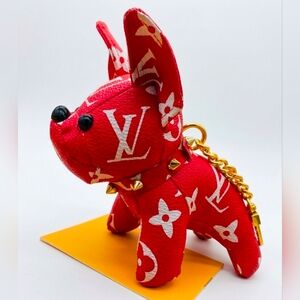 ONE LEFT! Monogram Dog Bag Pendant - Red/White